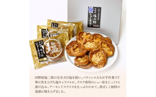 ☆田野屋塩二郎完全天日塩☆ シューラスクギフト缶 20枚入（2枚×10袋入