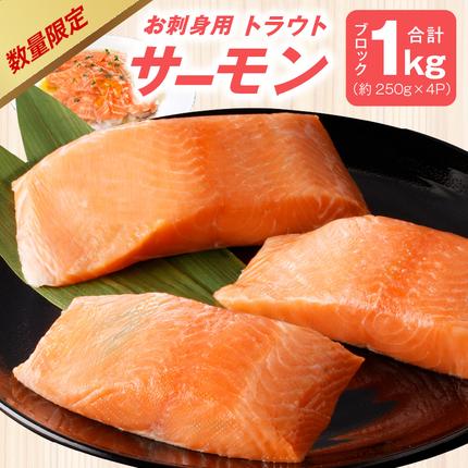 大阪府泉佐野市のふるさと納税 【期間限定】お刺身用 サーモン 1kg ブロック 小分け 約250g×4P ポーション 柵 訳あり サイズ不揃い kgp0048