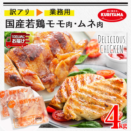 宮崎県都城市のふるさと納税 訳アリ!【業務用】国産若鶏モモ・ムネ計4kg≪みやこんじょ特急便≫_14-1404-Q