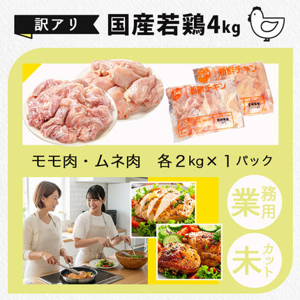 宮崎県都城市のふるさと納税 訳アリ!【業務用】国産若鶏モモ・ムネ計4kg≪みやこんじょ特急便≫_14-1404-Q