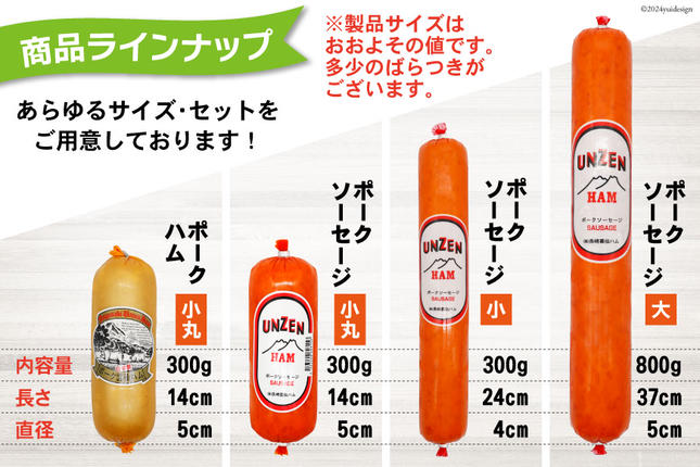 長崎県島原市のふるさと納税 FD191 雲仙ハム ソーセージ 小 300g×3本 [ 絶品 人気 ウインナー ハム 詰め合わせ おつまみ ギフト 肉 お弁当 おかず 小分け 便利 国産 豚肉 BBQ 長崎県 島原市 ]