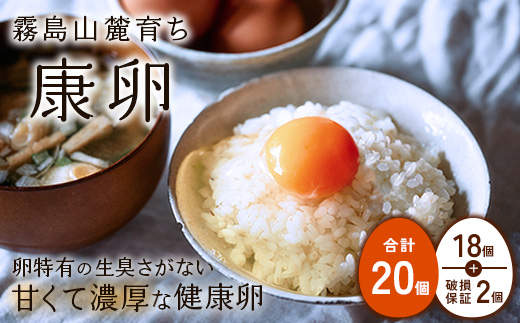 宮崎県えびの市のふるさと納税 卵 霧島山麓育ち こだわり卵 康卵 計 20個（18個 + 割れ保証 2個）たまご 玉子 卵焼き 玉子焼き 生卵 鶏卵 国産 宮崎県産 送料無料