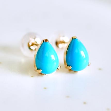 K18 イエローゴールド ターコイズ トルコ石ペアシェイプ 一粒石 ピアス