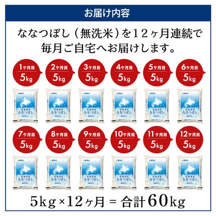 北海道仁木町のふるさと納税 12ヵ月 定期便 ホクレン北海道ななつぼし（無洗米5kg） お米  米 ごはん 無洗米 白米 国産 北海道 こめ コメ 12回 [JA新おたる]