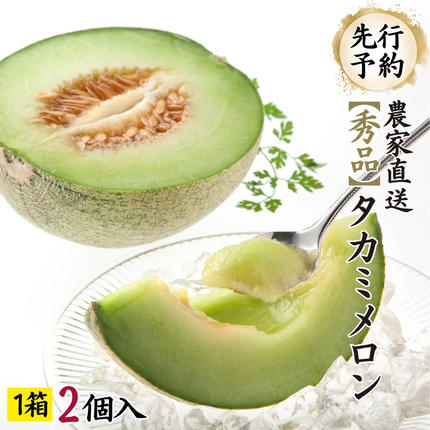 茨城県八千代町のふるさと納税 【先行予約 2026年6月中旬以降発送開始】  タカミメロン 秀品 1箱 2玉入り 期間限定 産地直送 果物 フルーツ メロン 青肉 甘い[AV010ya]