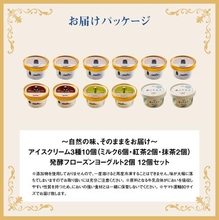 北海道中標津町のふるさと納税 【セゾン限定】【無添加】北海道 アイスクリーム3種×10個（ミルク・紅茶・抹茶）とフローズンヨーグルト×2個セット【1117601】