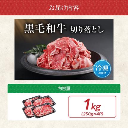 宮崎県都城市のふるさと納税 【黒毛和牛】切り落とし1kg(250g×4パック)_13-I901【肉 牛肉 スライス 人気 おすすめ すきやき しゃぶしゃぶ 焼き肉 焼肉 BBQ】