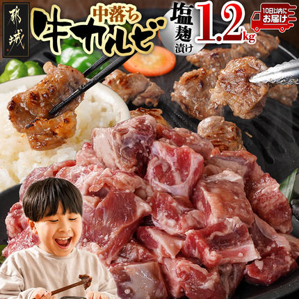 牛中落ちカルビ 塩麹タレ漬け1.2kg≪みやこんじょ特急便≫_AAJ-33-020-1200g-Q[肉 牛肉 人気 おすすめ 焼肉 焼き肉 BBQ]