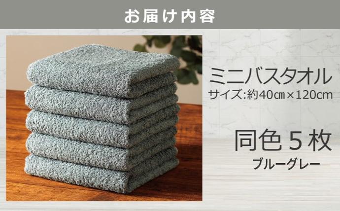 ミニバスタオル 5枚（ブルーグレー）【40cm×120cm 500匁 国内製造 泉州