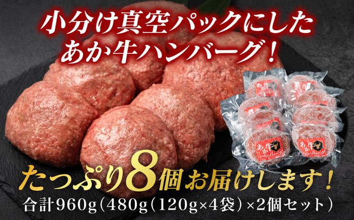 熊本県八代市のふるさと納税 【セゾン限定】熊本県産 あか牛ハンバーグ 960g (120g×8個)