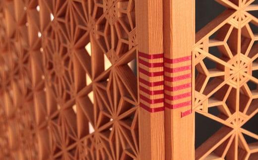 組子屏風 三曲半双 ［高島屋選定品］【組子細工 伝統技法 伝統 屏風 組