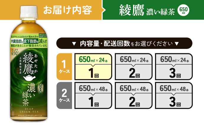 宮崎県えびの市のふるさと納税 綾鷹 濃い緑茶 650ml PET【コカ・コーラ】ペットボトル 1ケース(24本) セット お茶 緑茶 抹茶 日本茶 茶葉 カテキン 内臓脂肪 皮下脂肪 健康 機能性表示食品 宮崎県 えびの市 送料無料