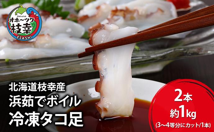 北海道枝幸産 浜茹でボイル 冷凍タコ足 2本 約1kg (3～4等分にカット/1