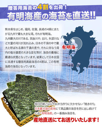 熊本県長洲町のふるさと納税 海苔 訳あり 一番摘み 有明海産 海苔120枚 熊本県産（有明海産）全形40枚入り×3袋 小分け 《45日以内に出荷予定(土日祝除く)》