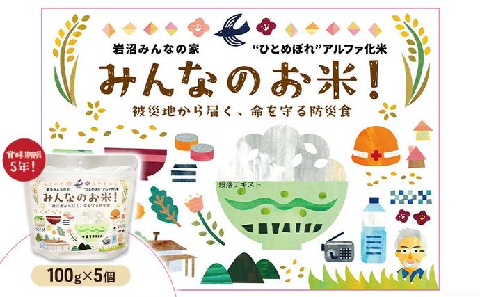 宮城県岩沼市のふるさと納税 岩沼 みんなの家の 「 みんなのお米 ！ ひとめぼれ アルファ化米 」 100g × 5個 セット 米