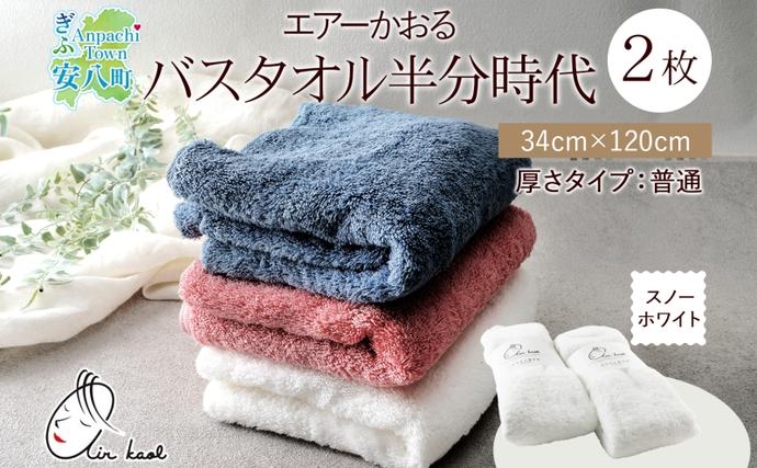 岐阜県安八町のふるさと納税 タオル エアーかおる ダディボーイ バスタオル半分時代  スノーホワイト 2枚 セット 34×120cm ハーフバスタオル スリムバスタオル 日本製 綿100％ 柔らか 軽い ふわふわ スーパーZERO ヘアドライタオル 吸水速乾 送料無料 浅野撚糸 岐阜県 【 安八町 】