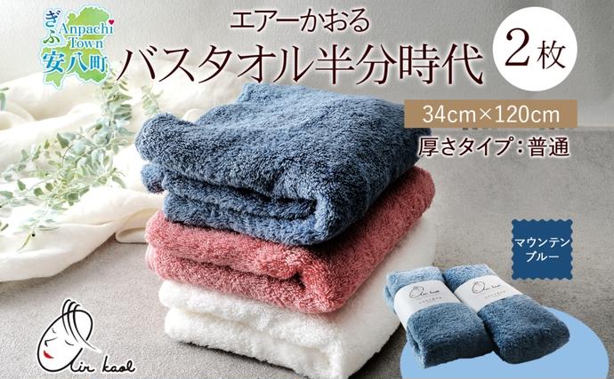 岐阜県安八町のふるさと納税 タオル エアーかおる ダディボーイ バスタオル半分時代  マウンテンブルー  2枚 セット 34×120cm ハーフバスタオル スリムバスタオル 日本製 綿100％  軽い ふわふわ スーパーZERO ヘアドライタオル 吸水速乾 送料無料 浅野撚糸 岐阜県 【 安八町 】