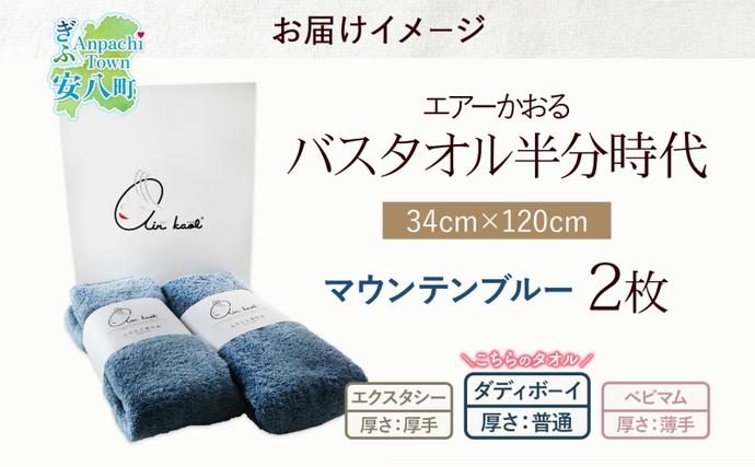 岐阜県安八町のふるさと納税 タオル エアーかおる ダディボーイ バスタオル半分時代  マウンテンブルー  2枚 セット 34×120cm ハーフバスタオル スリムバスタオル 日本製 綿100％  軽い ふわふわ スーパーZERO ヘアドライタオル 吸水速乾 送料無料 浅野撚糸 岐阜県 【 安八町 】