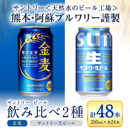 “九州熊本産" 飲み比べ 金麦 生ビール 48本 350ml × 各 24本 [30日以内に出荷予定(土日祝除く)]阿蘇天然水100%仕込 ビール ギフト お酒 アルコール 熊本県御船町 缶ビール 酒 缶 サントリー生ビール