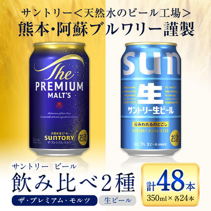 “九州熊本産" 飲み比べ サントリー 生ビール 48本 350ml × 各 24本 [30日以内に出荷予定(土日祝除く)]阿蘇天然水100%仕込 プレミアムモルツ ザ・プレミアム・モルツ ビール ギフト お酒 アルコール 熊本県御船町 ザ・プレミアムモルツ 缶ビール