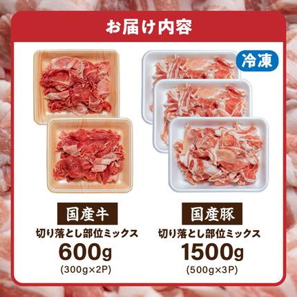 宮崎県都城市のふるさと納税 【訳あり】国産牛・豚切り落とし 部位ミックス2.1kg_AA-2505【肉 牛肉 豚肉 人気 おすすめ】