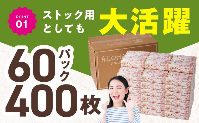 大阪府泉佐野市のふるさと納税 ソフトパックティッシュ 60パック×400枚 200組【ピュアパルプ100％ 高評価 人気急上昇 まとめ買い 日用品 常備品 てぃっしゅ 備蓄 防災 ALOHAS】 010B1754