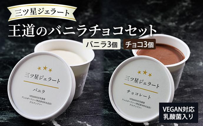 世界中の人たちが食べられる!VEGAN対応乳酸菌入り「三ツ星ジェラート」王道のバニラチョコセット(バニラ×3、チョコ×3)ジェラート セット アイス スイーツ 豊島区 東京