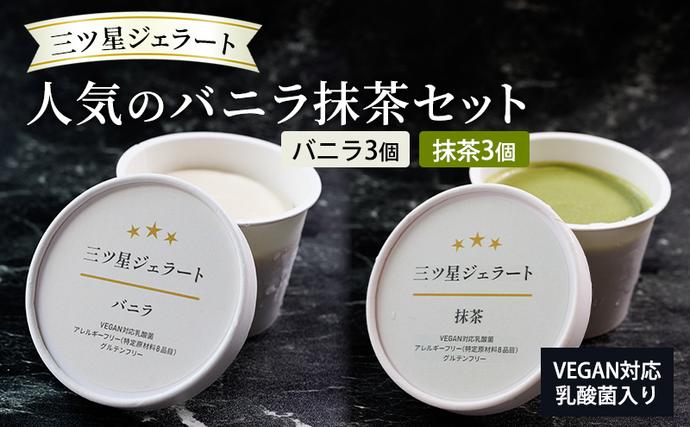世界中の人たちが食べられる!VEGAN対応乳酸菌入り「三ツ星ジェラート」人気のバニラ抹茶セット(バニラ×3、抹茶×3)ジェラート セット アイス スイーツ 豊島区 東京