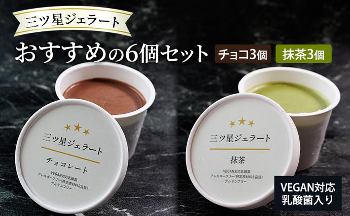 世界中の人たちが食べられる!VEGAN対応乳酸菌入り「三ツ星ジェラート」おすすめの6個セット(チョコ×3、抹茶×3)ジェラート セット アイス スイーツ 豊島区 東京