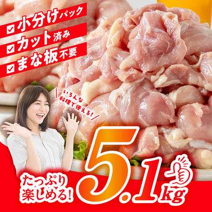 宮崎県都城市のふるさと納税 国産若鶏5.1kg 小分けパック!カット済み!(もも300g×5P・むね300g×12P)≪みやこんじょ特急便≫_MJE-3301-Q
