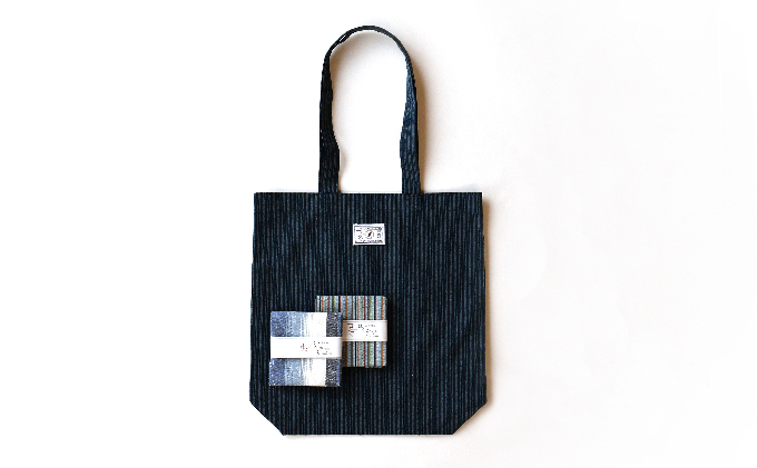 静岡県浜松市のふるさと納税 【遠州綿紬】はんかち2枚&エコバッグ　青系 日用品