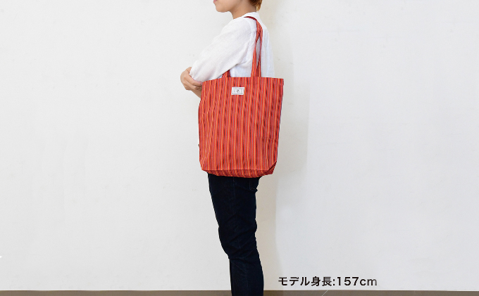 静岡県浜松市のふるさと納税 【遠州綿紬】はんかち2枚&エコバッグ　赤系 日用品