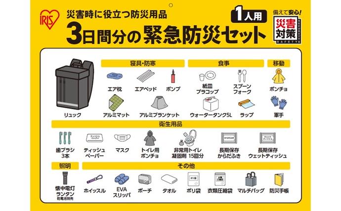 宮城県大河原町のふるさと納税 3日間分の緊急防災セット 1人用 BMH-1 防災 防災グッズ 防災セット 防災リュック 一人用 3日間避難 ブラック 必要なもの セット 避難グッズ 避難セット 避難リュック 非常用 アイリスオーヤマ 防災士監修 災害備蓄管理士監修
