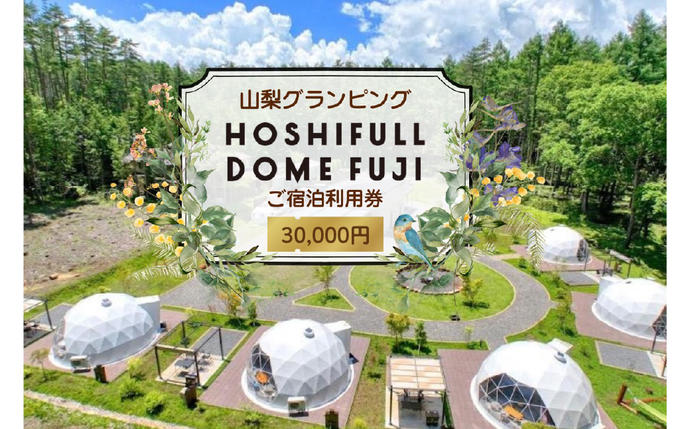 山梨県富士河口湖町のふるさと納税 富士河口湖グランピング宿泊券HOSHIFULL DOME FUJI (30,000円分） FEA003
