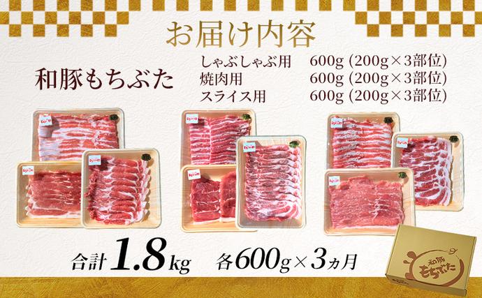宮城県大河原町のふるさと納税 和豚もちぶた 3ヵ月定期便 計1.8kg しゃぶしゃぶ 焼肉 スライス 豚肉