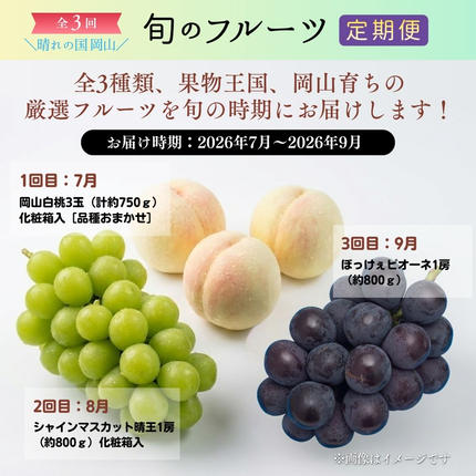 岡山県鏡野町のふるさと納税 ＜定期便3回＞ 岡山白桃、シャインマスカット晴王、ぼっけぇピオーネの3回コース [040-a014]