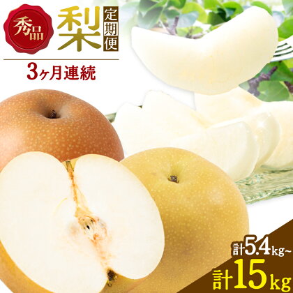 梨 定期便 秀品 3ヶ月連続 梨の定期便 選べる 内容量 計5.4kg 計9kg 計15kg 日本フルーツ株式会社[8月上旬-10月末頃出荷]熊本県 長洲町 なし ナシ 豊水梨 秋月梨 新高梨 果物 フルーツ
