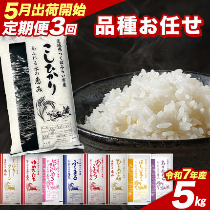 [ 定期便(5〜7月出荷)]品種おまかせ 5kg ×3回 茨城県つくばみらい市産 令和7年産 精米 こしひかり 米 コメ こめ 単一米 限定 茨城県産 国産 美味しい お米 おこめ おコメ [CL190-NT]