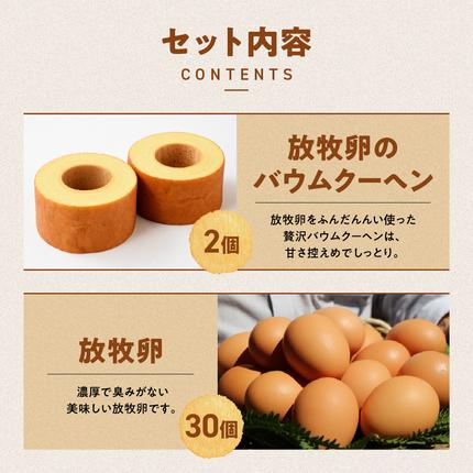 山梨県甲斐市のふるさと納税 黒富士農場の放牧卵とバウムクーヘンの満腹セット
