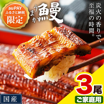 [三太郎の日限定]うなぎ ご家庭用 3尾 国産 鰻 丑の日 真空パック おすすめ うなぎの蒲焼 [30日以内に出荷予定(土日祝除く)] 有頭 ふるさとのうぜい 簡易包装 不揃い 規格外 ウナギ unagi 蒲焼 秋 旬 配送時期 冷凍