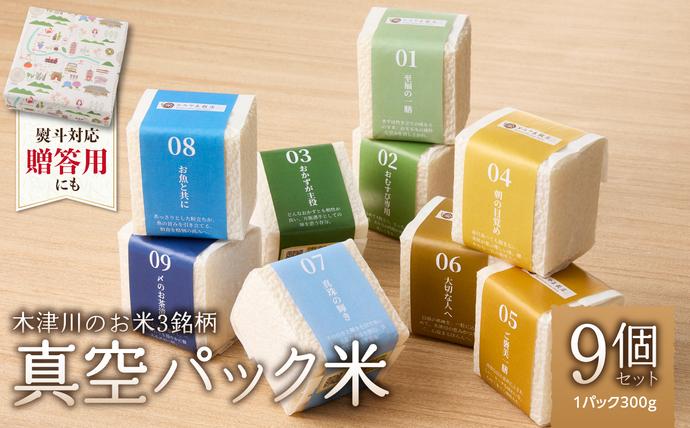 米 2.7kg 真空パック ギフト 3銘柄 300g×9個 木津川