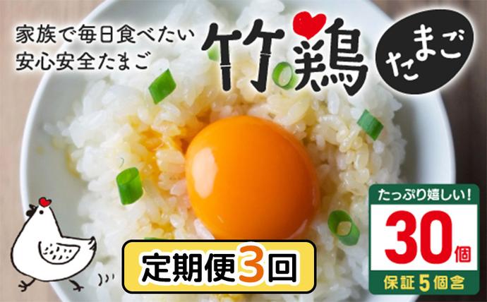 [配送地域限定][定期便3回][白石蔵王育ち]「竹鶏たまご」30個(保証5個含む)[17153]