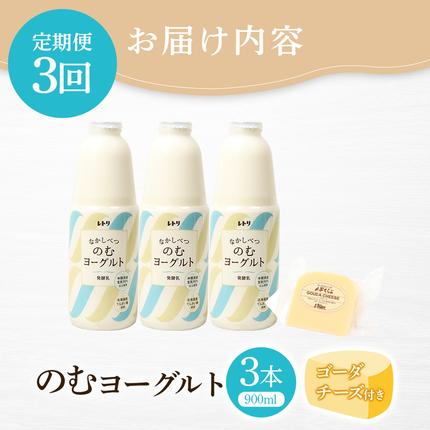 北海道中標津町のふるさと納税 【定期便：全3回】北海道 のむヨーグルト900ml×3本《ゴーダチーズ付き》【1102203】