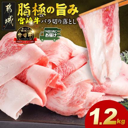 宮崎牛バラ切り落とし1.2kg≪みやこんじょ快速便≫〔N2-019-1200g-R〕