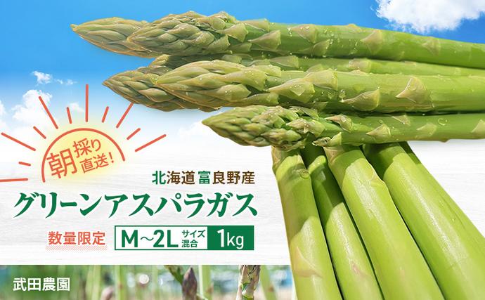 北海道富良野市のふるさと納税 ［武田農園とれたて直送］2027年春～発送 グリーンアスパラ サイズ混合 1kg やわらかくて抜群にあまい！北海道 富良野産 (アスパラガス アスパラ 野菜 新鮮 産地直送 先行予約 限定)