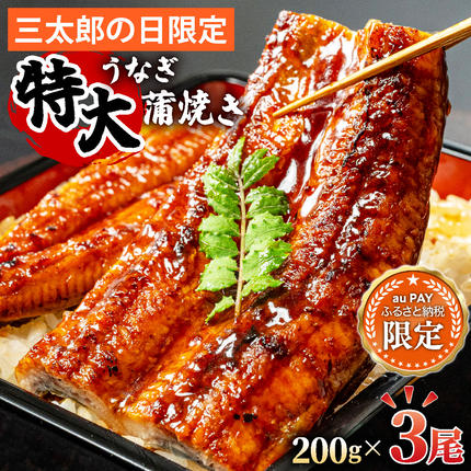 [三太郎の⽇限定][国産うなぎ蒲焼]200g×3尾(合計600g)