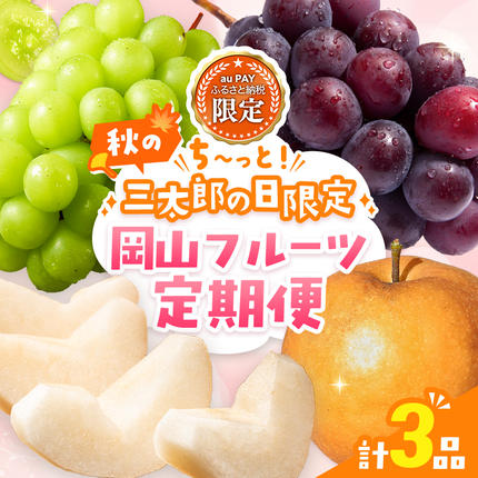 [三太郎の日限定]秋の!岡山ちーっとフルーツ定期便 3種 ピオーネ 650g シャインマスカット 650g 梨 1.7kg