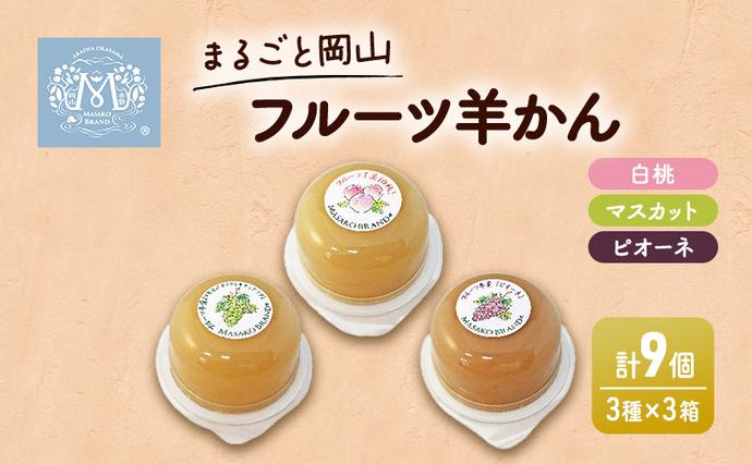 岡山県赤磐市のふるさと納税 まるごと 岡山 フルーツ 羊羹 3 ケース （ 白桃 ・ マスカット ・ ピオーネ 各1個） 桃 もも ぶどう 和菓子 お菓子 スイーツ ようかん ギフト 贈答品