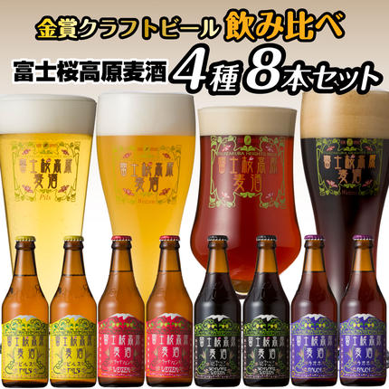 山梨県富士河口湖町のふるさと納税 【富士河口湖地ビール】富士桜高原麦酒（4種8本セット）金賞クラフトビール飲み比べ FAD016