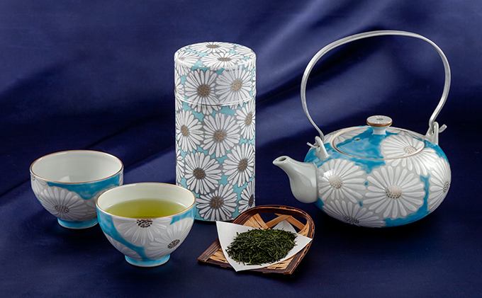 清水焼白菊茶器セット（宇治煎茶160g、土瓶、湯呑2客）〈お茶 茶 緑茶